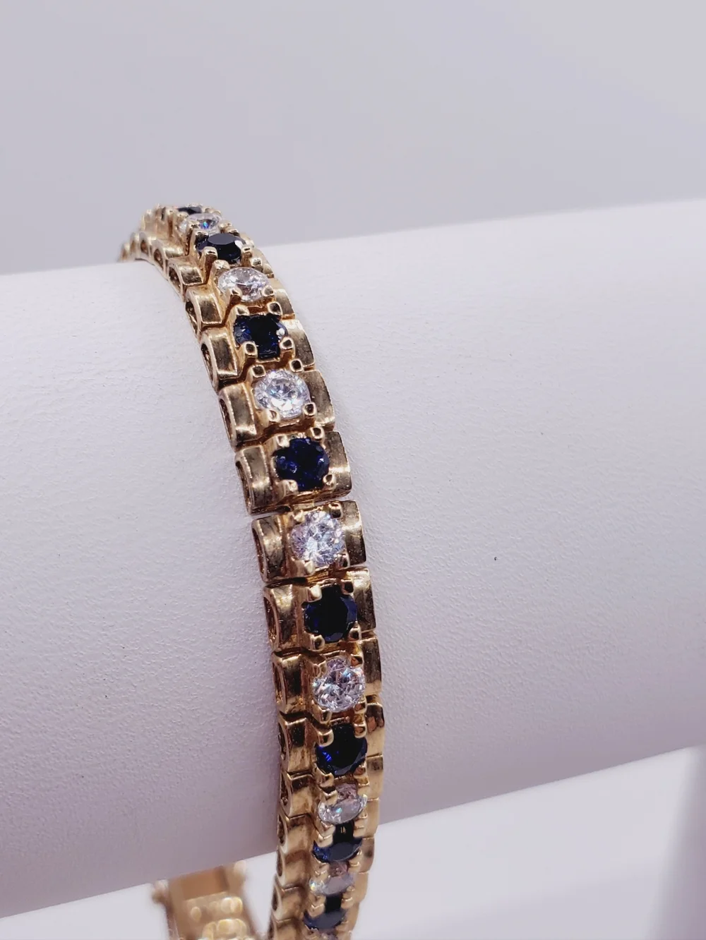 Classic Yellow Gold - 925 Sterling Silver Blue Sapphire Tennis Bracelet